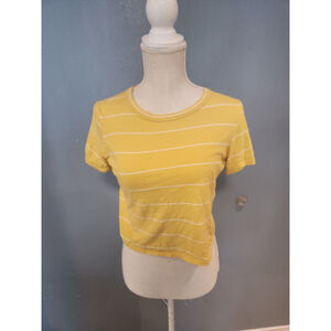 Cali Baby butter yellow-striped cotton blend cropped top